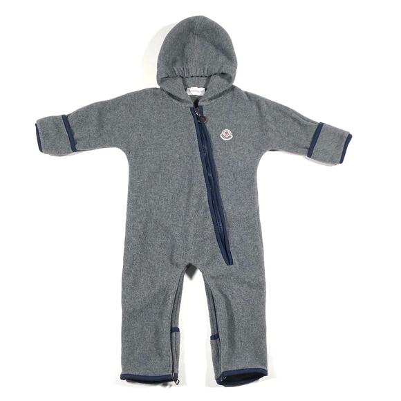 Moncler Fleece Baby One Piece Overall Jumpsuit Zip Up Gray 9/12M Designer B9 - Picture 1 of 9